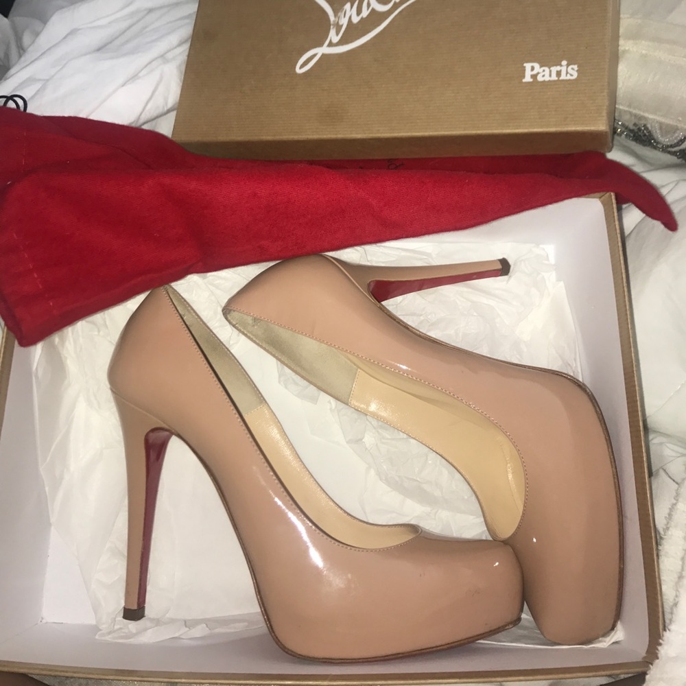 Christian Louboutin nude heels with platform at front
